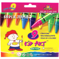 Kid Art Super Jumbo Wax Crayons 14mm, 9's